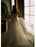 Strapless Beaded Ivory Tulle Luxurious Wedding Dress